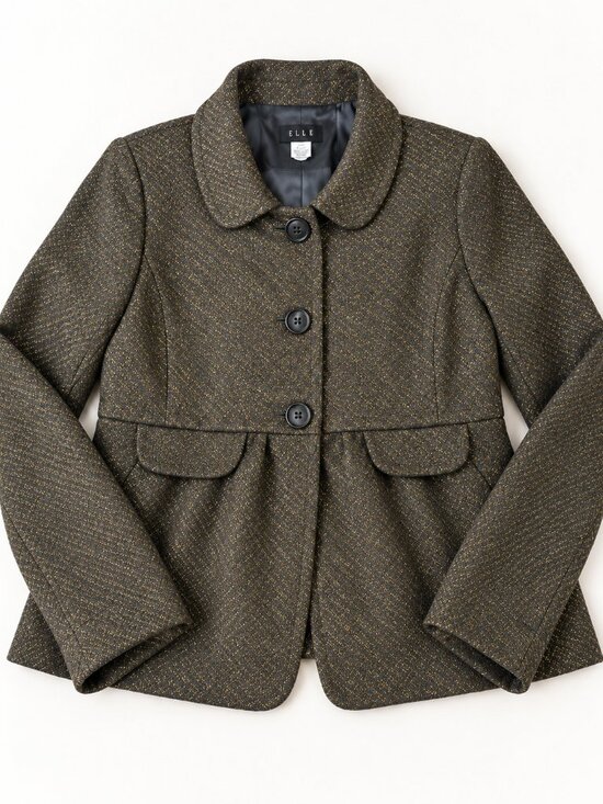 J. Crew Jackets & Blazers - J.Crew Metallic Gold Tweed Virgin Wool Peplum Jacket Size 10